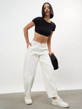 Women White Mid Rise Slouchy Fit Jeans