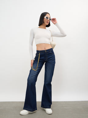 Navy Whisker Washed Boot Cut Jeans-SASSAFRAS 