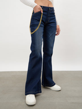 Navy Whisker Washed Boot Cut Jeans-SASSAFRAS 