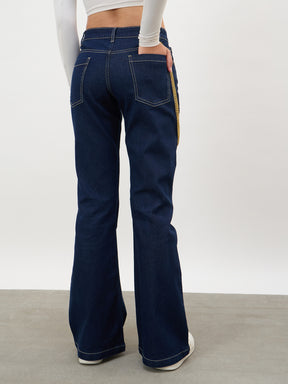Navy Whisker Washed Boot Cut Jeans-SASSAFRAS 