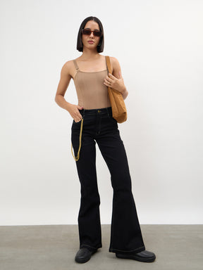 Black Whisker Washed Boot Cut Jeans-SASSAFRAS 