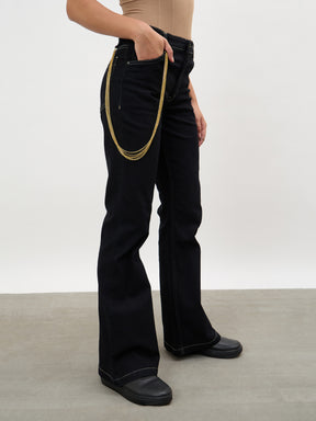Black Whisker Washed Boot Cut Jeans-SASSAFRAS 