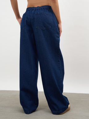 Navy Overlap Pleated Mid Rise Jeans-SASSAFRAS