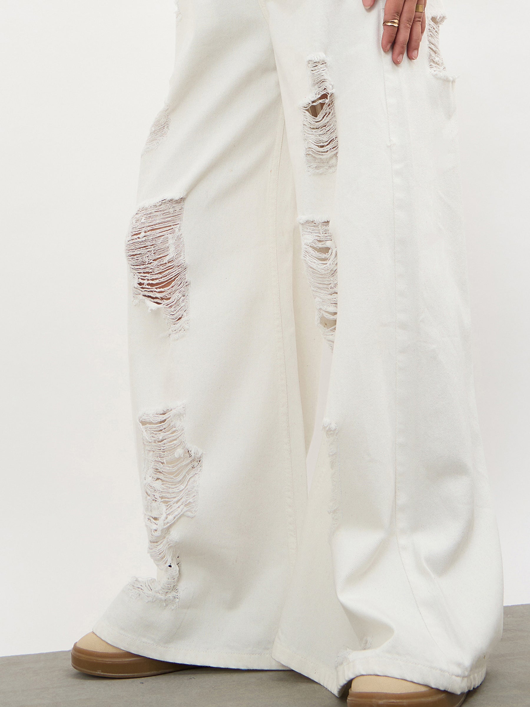 Women White Denim Flared Distressed Jeans