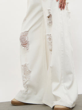 Women White Denim Flared Distressed Jeans