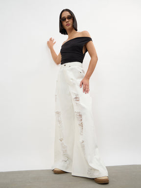 Women White Denim Flared Distressed Jeans