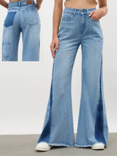 Blue Blast Side Colour Blocking Flared Jeans-SASSAFRAS