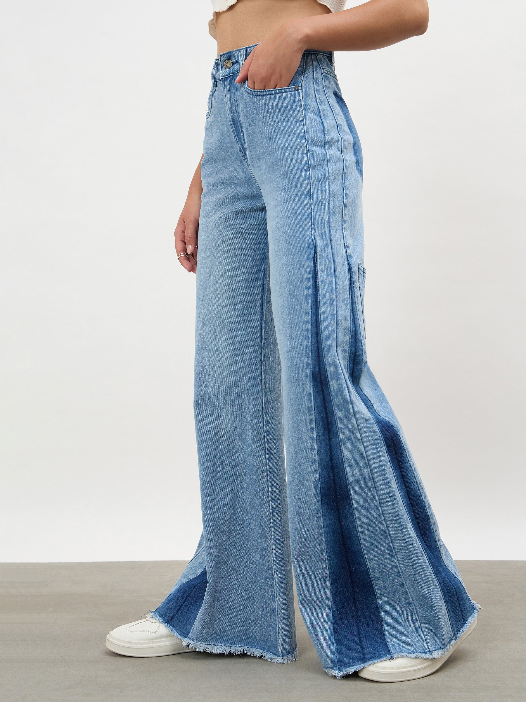 Blue Blast Side Colour Blocking Flared Jeans-SASSAFRAS