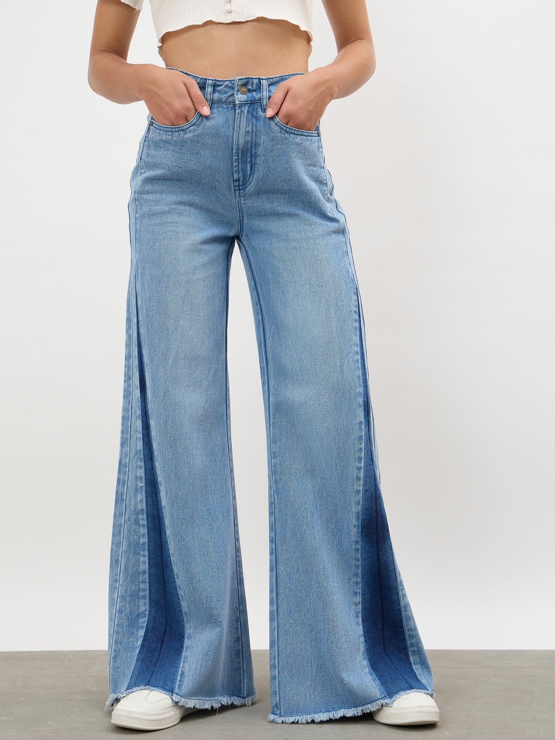 Blue Blast Side Colour Blocking Flared Jeans-SASSAFRAS