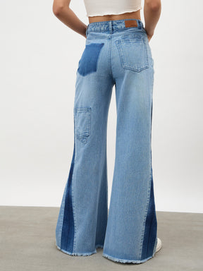 Women Blue Blast Side Colour Blocking Flared Jeans