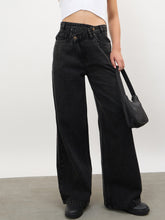 Black Wash Cross Waist Straight Jeans-SASSAFRAS
