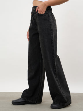Black Wash Cross Waist Straight Jeans-SASSAFRAS