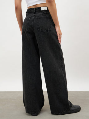 Black Wash Cross Waist Straight Jeans-SASSAFRAS