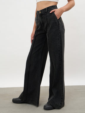 Black Wash Front Seam Bell Bottom Jeans-SASSAFRAS
