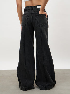 Black Wash Front Seam Bell Bottom Jeans-SASSAFRAS