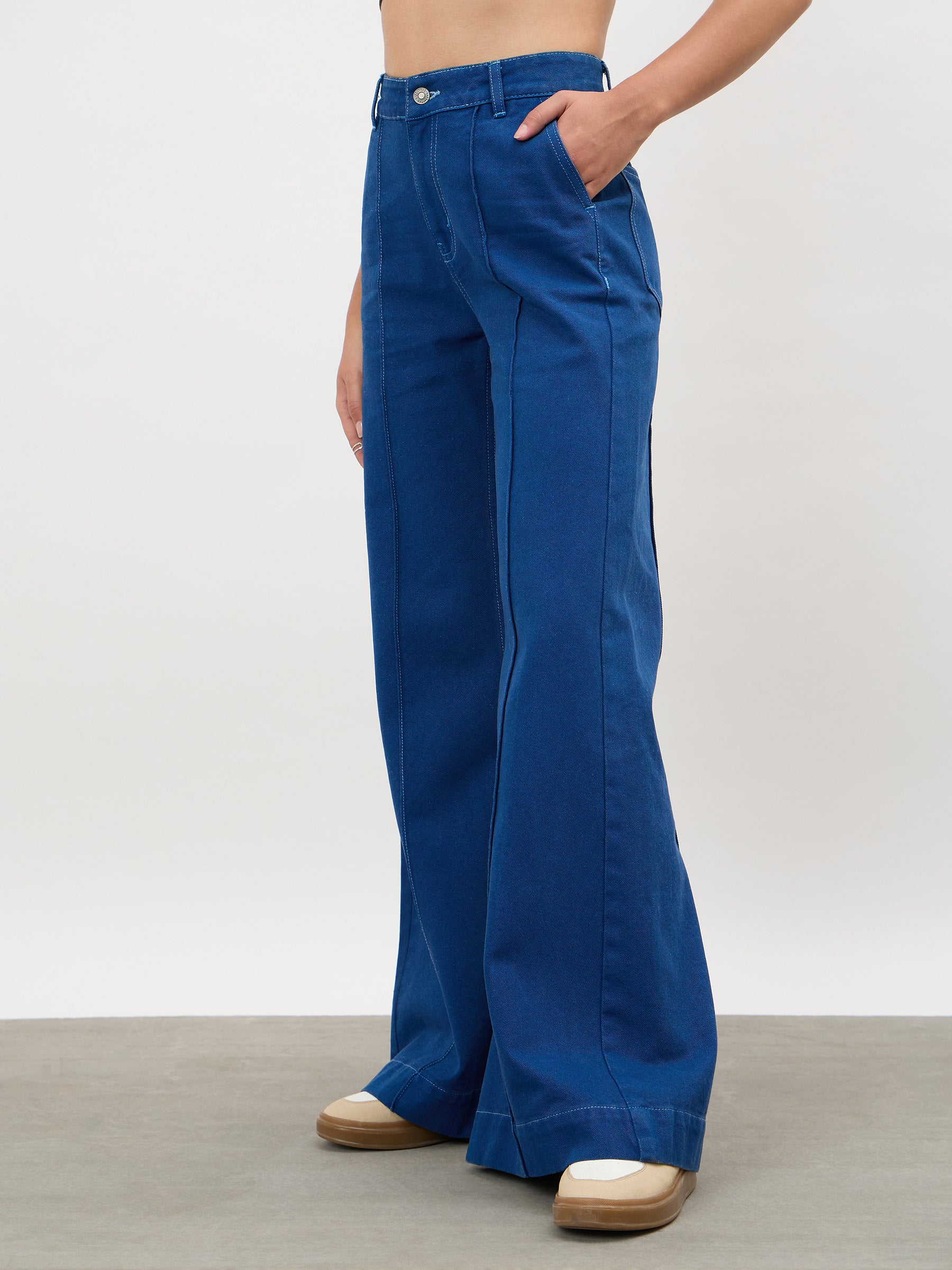 Electric Blue Front seam Bell Bottom Jeans-SASSAFRAS