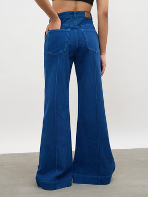 Electric Blue Front seam Bell Bottom Jeans-SASSAFRAS