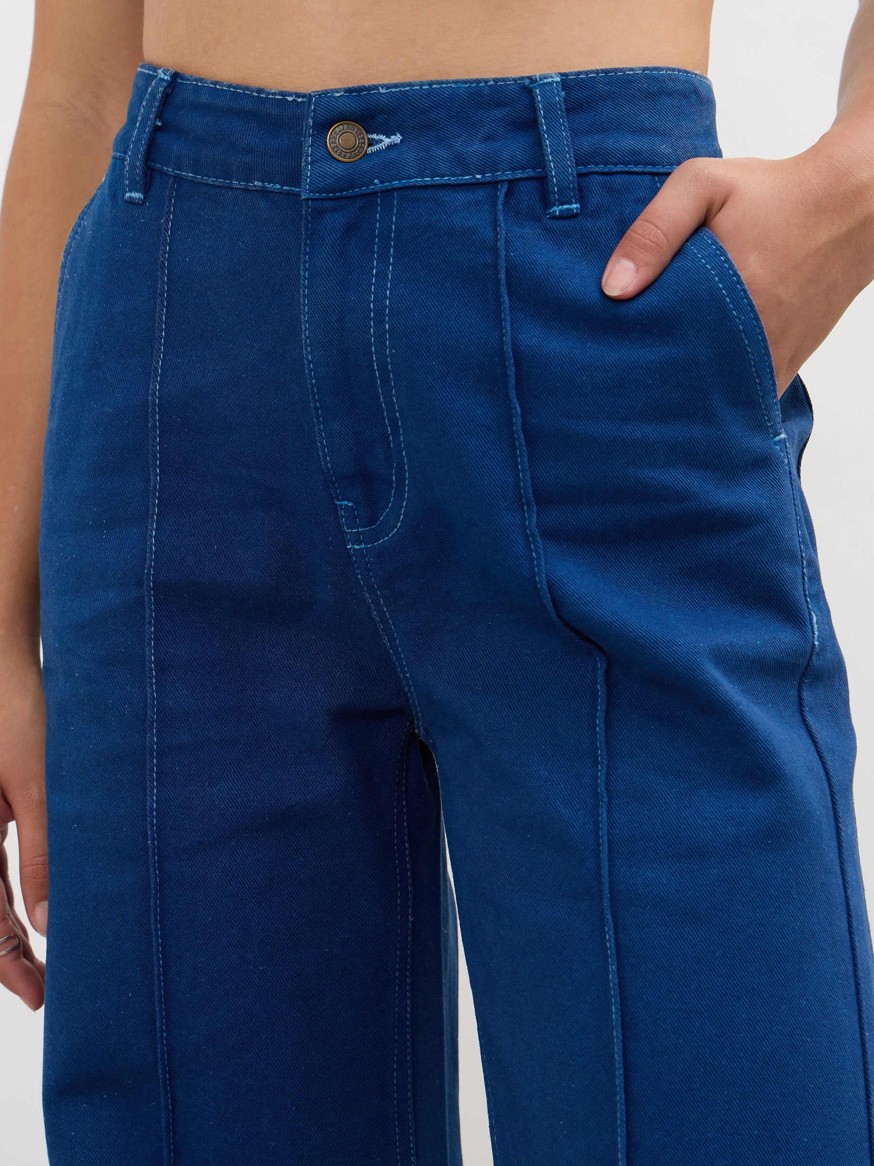 Electric Blue Front seam Bell Bottom Jeans-SASSAFRAS