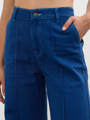 Electric Blue Front seam Bell Bottom Jeans-SASSAFRAS