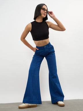 Women Electric Blue Front seam Bell Bottom Jeans