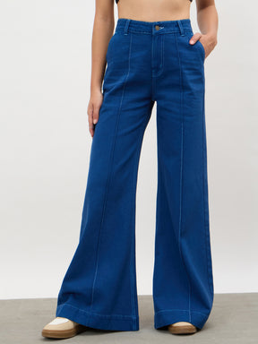 Women Electric Blue Front seam Bell Bottom Jeans