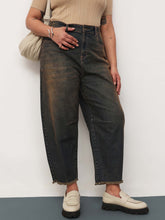Blue Acid Wash Denim Raw Hem Basic Mom Fit Jeans-SASSAFRAS Curve