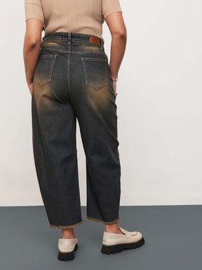 Blue Acid Wash Denim Raw Hem Basic Mom Fit Jeans-SASSAFRAS Curve