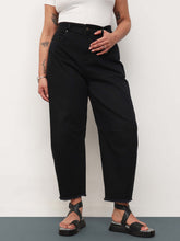 Jet Black Denim Raw Hem Basic Mom Fit Jeans-SASSAFRAS Curve