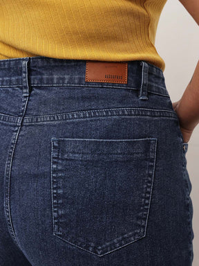 Women Navy Wash Denim Cargo Straight Fit Jeans