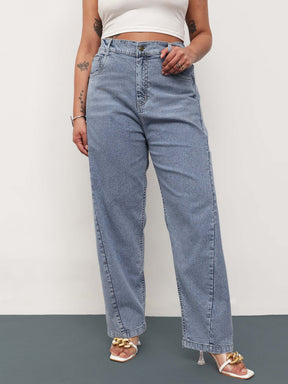 Blue Whisker Denim Side Seam Tapered Fit Jeans -SASSAFRAS Curve