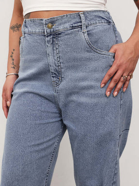 Blue Whisker Denim Side Seam Tapered Fit Jeans -SASSAFRAS Curve