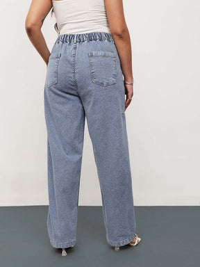 Blue Whisker Denim Side Seam Tapered Fit Jeans -SASSAFRAS Curve