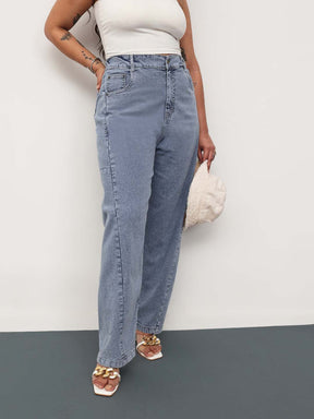 Women Blue Whisker Denim Side Seam Tapered Fit Jeans