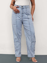 Ice Blue Denim Hem Pocket Tapered Fit Jeans-SASSAFRAS Curve