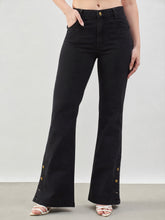 Jet Black Button-at-Hem Boot Cut Jeans-SASSAFRAS BASICS