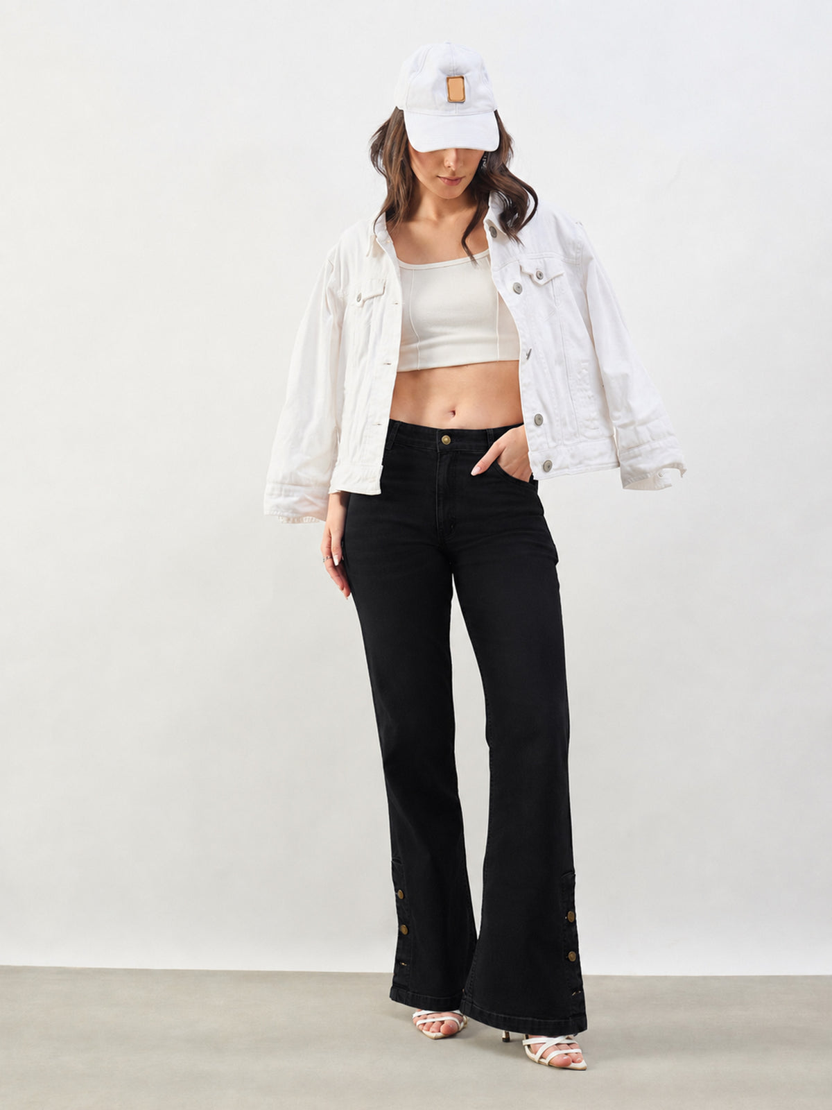 Jet Black Button-at-Hem Boot Cut Jeans-SASSAFRAS BASICS