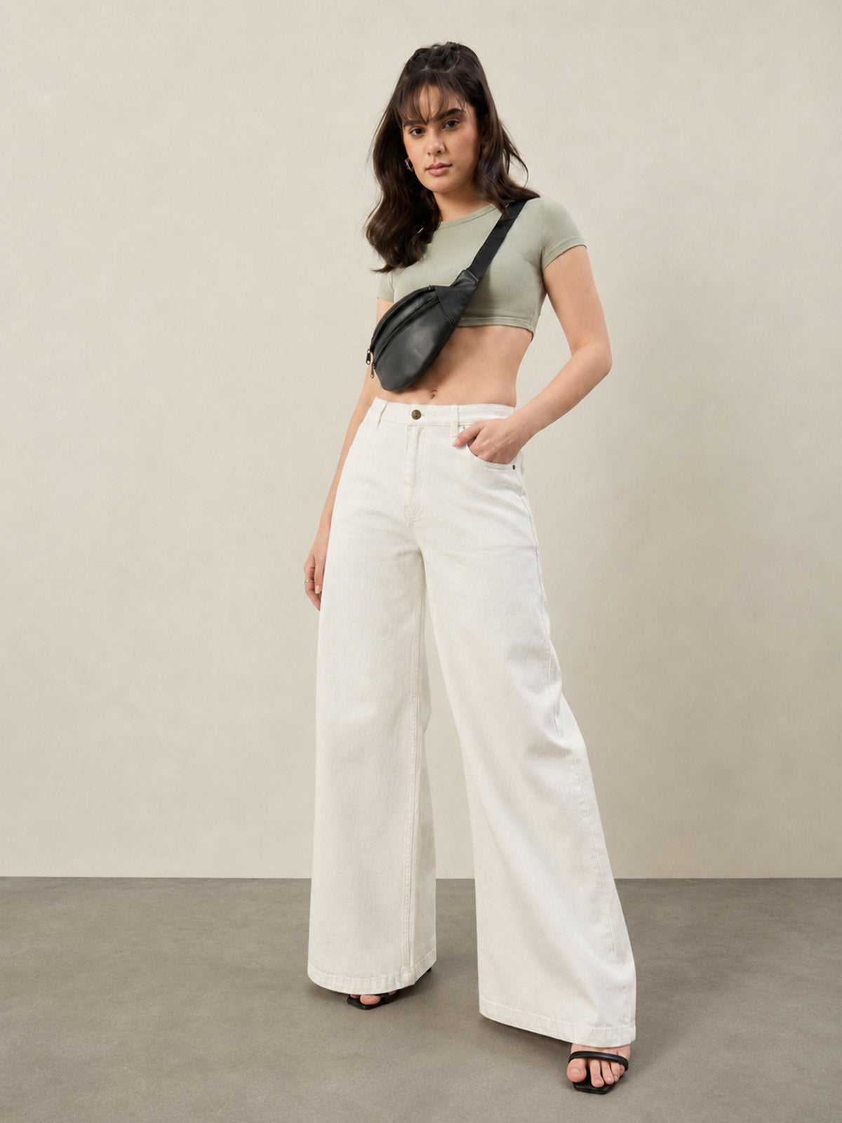 White Low Waist Wide Leg Jeans -SASSAFRAS BASICS