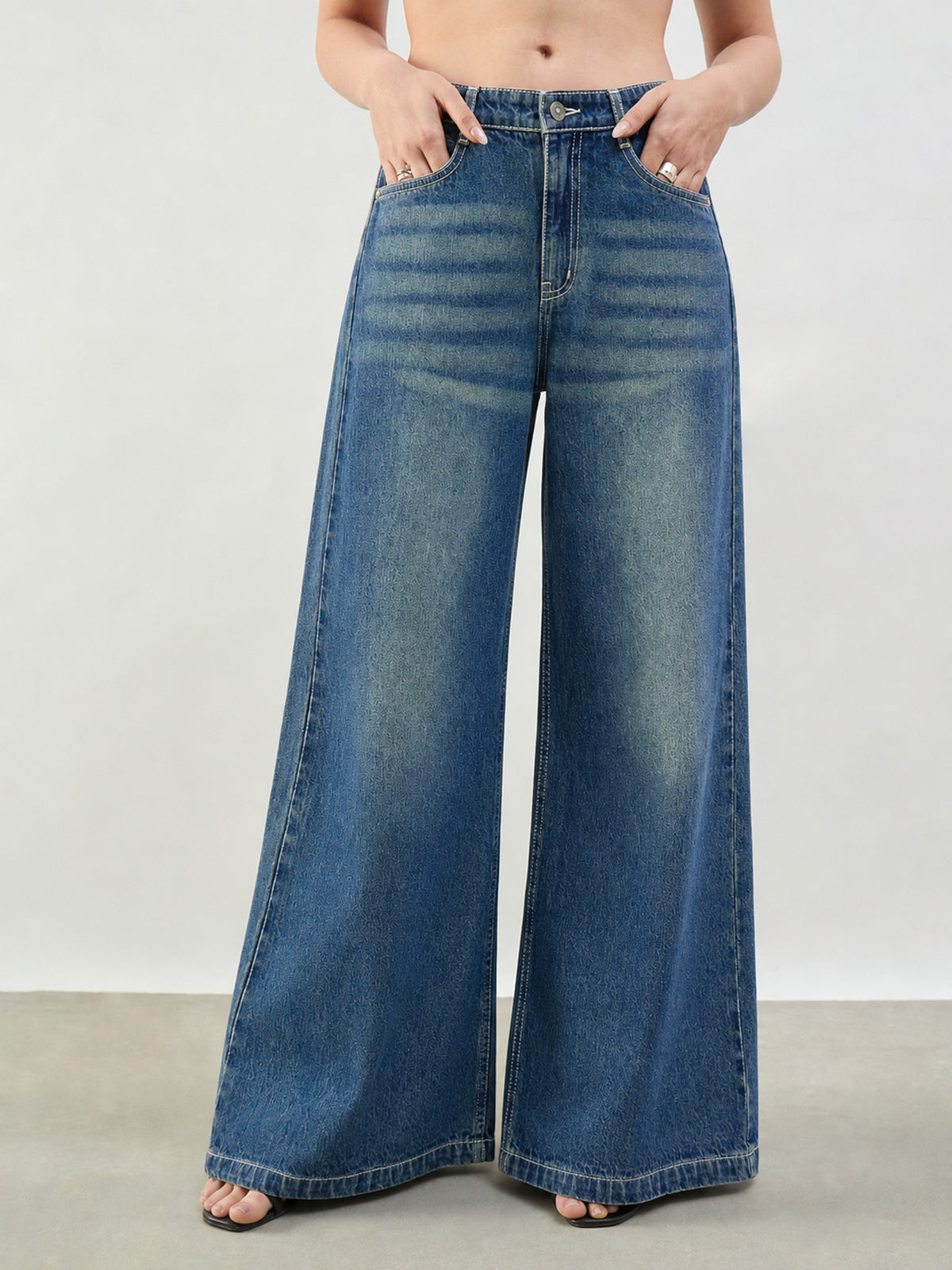 Blue Whisker Low Waist Wide Leg Jeans -SASSAFRAS BASICS