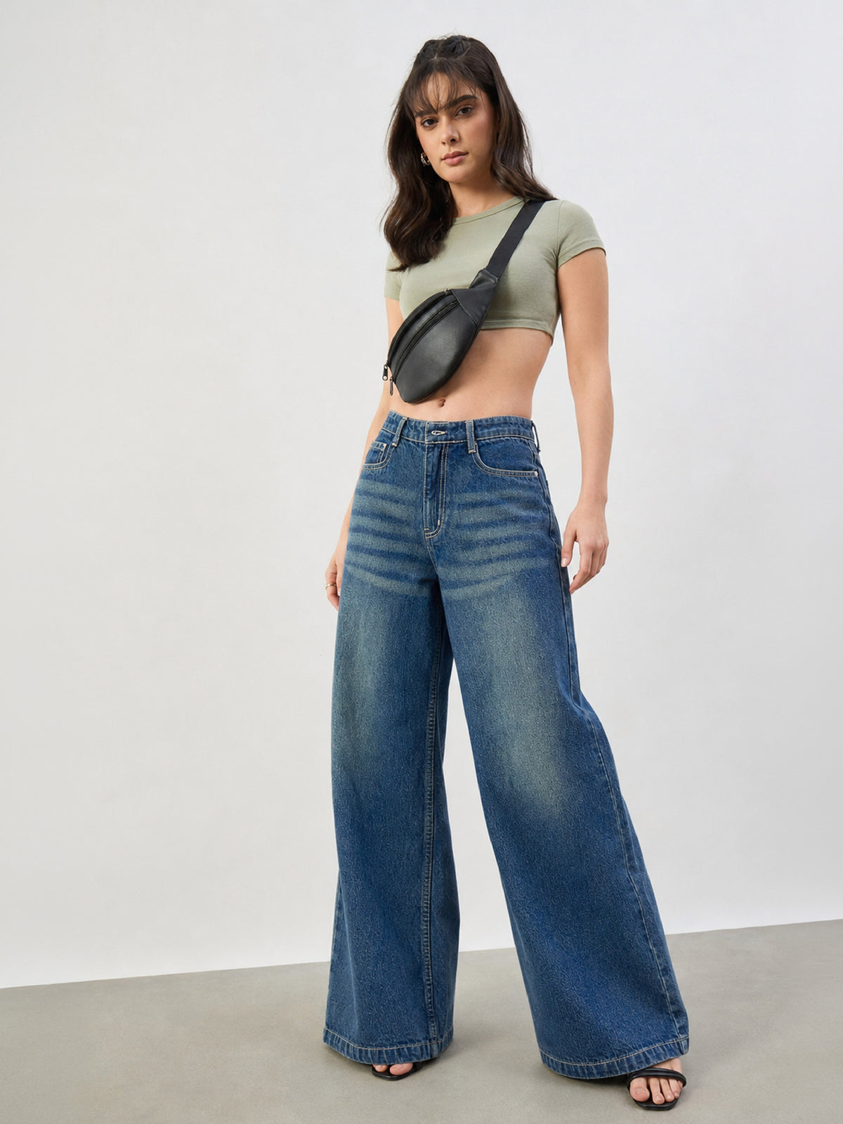 Blue Whisker Low Waist Wide Leg Jeans -SASSAFRAS BASICS