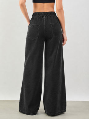 Black Baggy Drawstring Jeans-SASSAFRAS BASICS