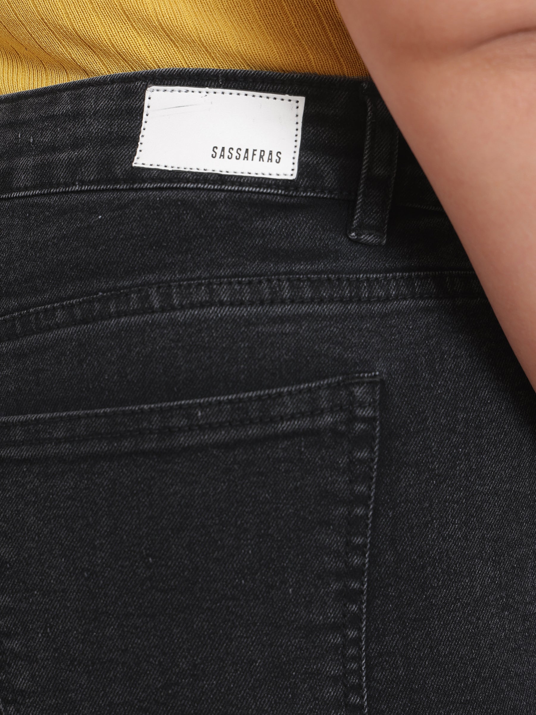 Black Wash Denim Bell Bottom Jeans-SASSAFRAS Curve