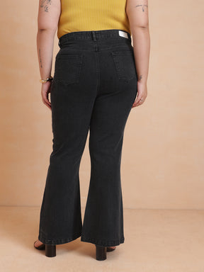 Women Black Wash Denim Bell Bottom Jeans