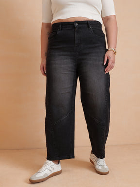 Black Wash Mom Fit Jeans-SASSAFRAS Curve