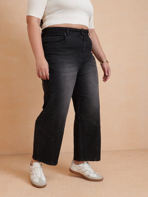 Black Wash Mom Fit Jeans-SASSAFRAS Curve