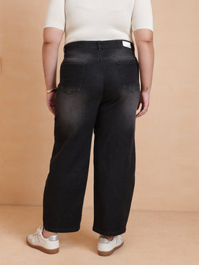 Women Black Wash Mom Fit Jeans