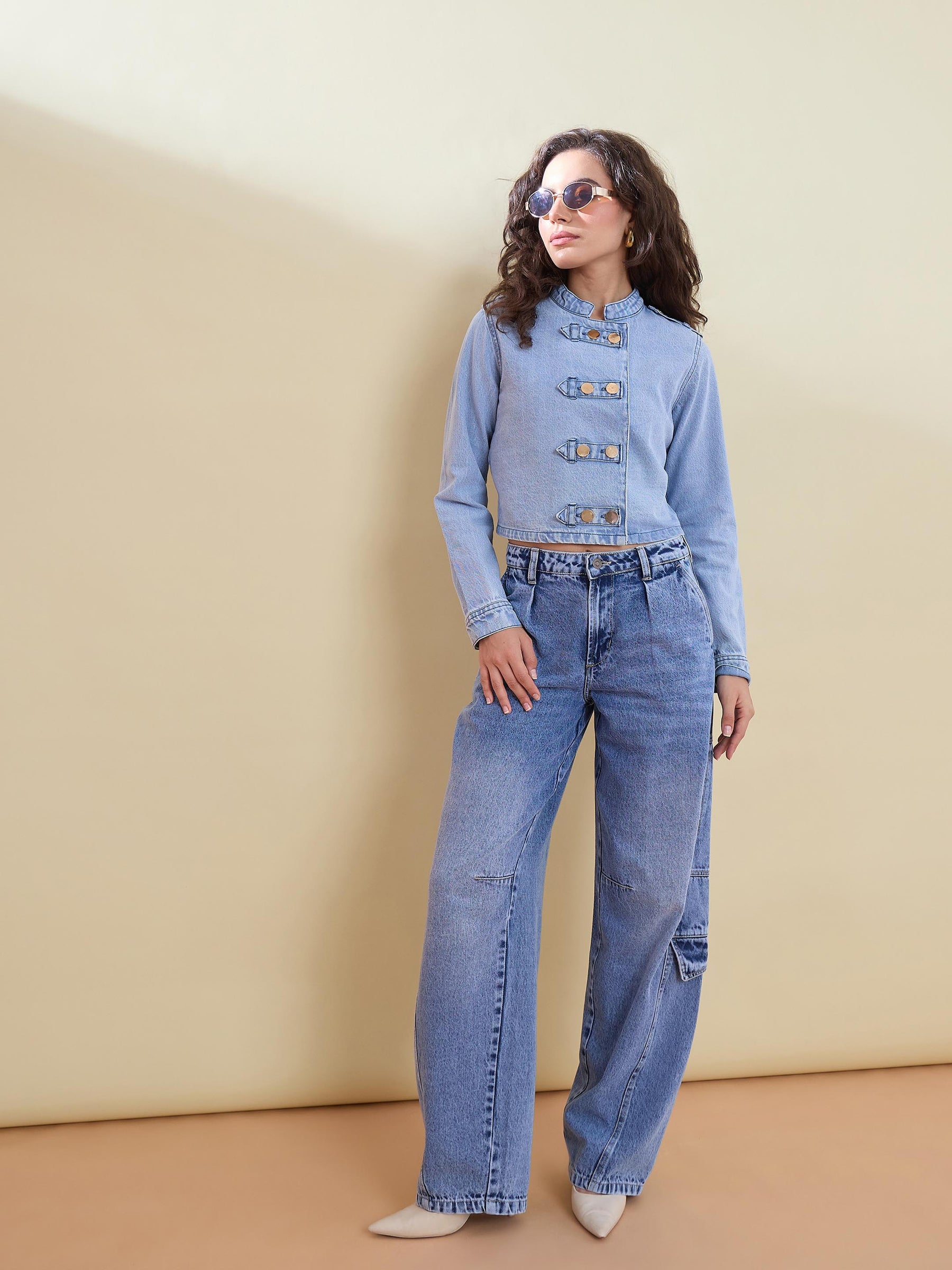 Blue Blast Denim Washed Cargo Jeans -SASSAFRAS