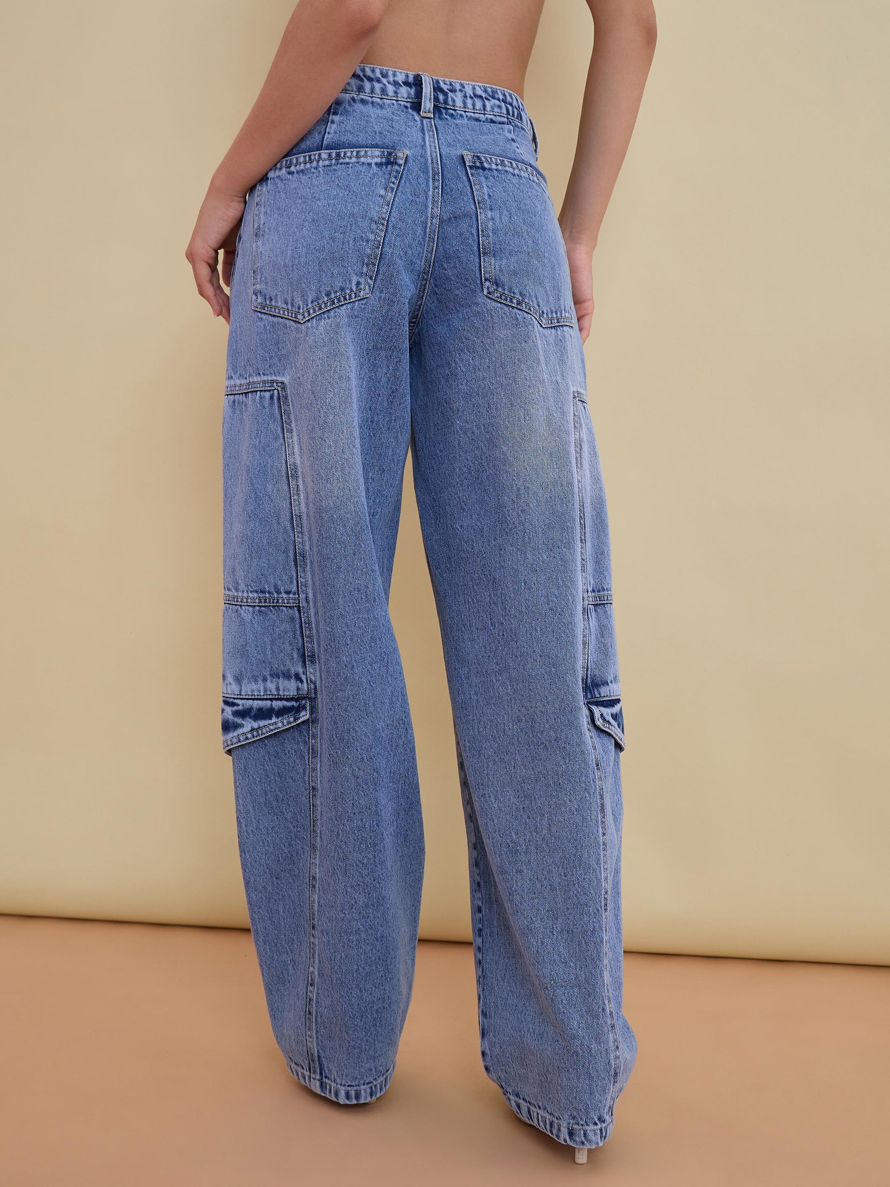 Blue Blast Denim Washed Cargo Jeans -SASSAFRAS