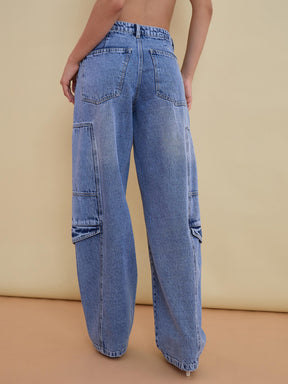 Blue Blast Denim Washed Cargo Jeans -SASSAFRAS