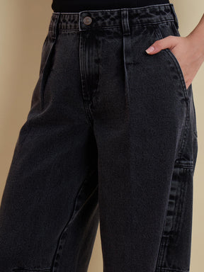 Black Washed Denim Cargo Jeans -SASSAFRAS
