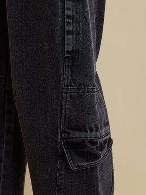 Black Washed Denim Cargo Jeans -SASSAFRAS